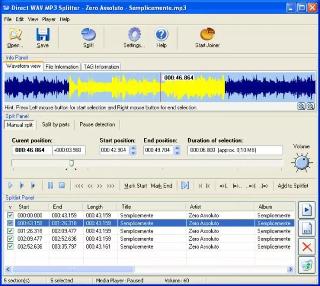 direct-wav-mp3-splitter-screenshot