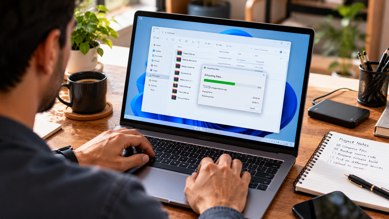 Extracting compressed files on Windows 11 using archive software