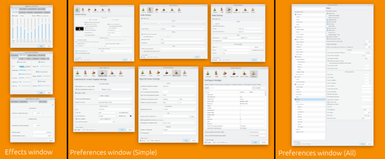VLC 3.0.21 Effects and Preferences windows Linux KDE