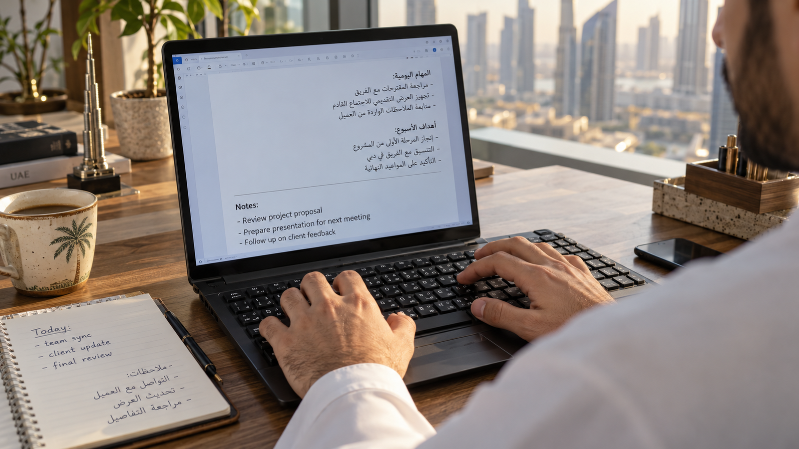 Arabic English bilingual keyboard typing on Windows laptop