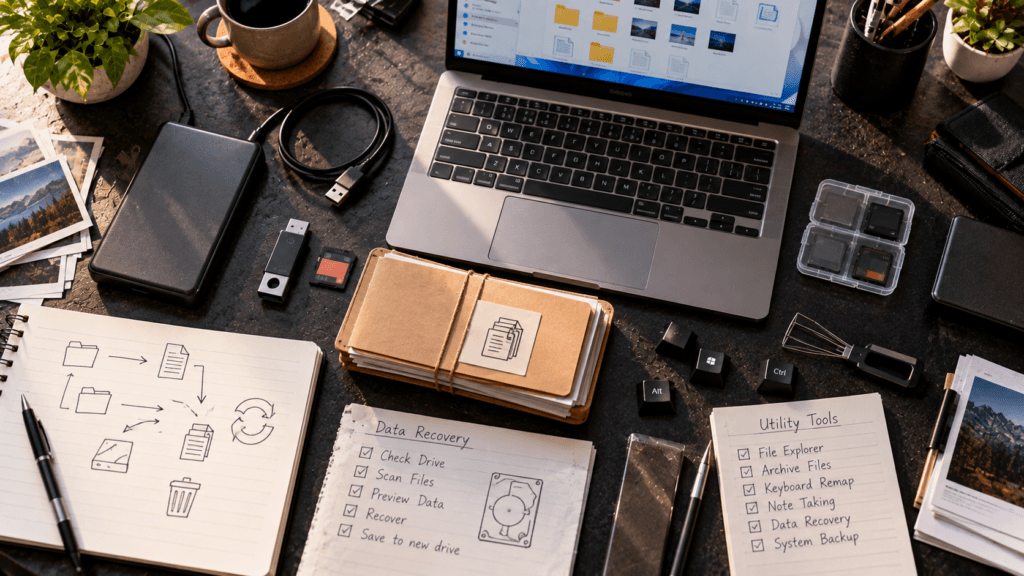File Explorer utilities story Windows utilities for files recovery archives and customization