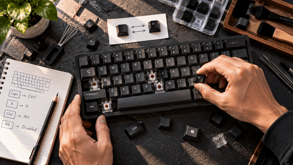 physical remapping concept Windows keyboard remapping and custom key layout