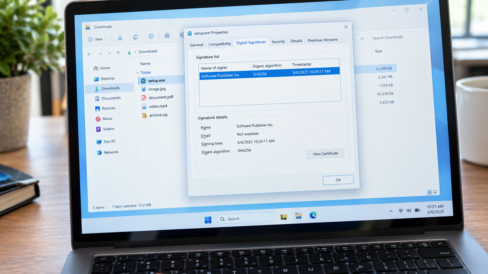 verify windows software signature Checking the digital signature and publisher of a Windows software installer.
