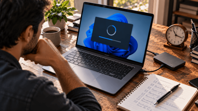 Windows 11 update stuck during installation on a laptop